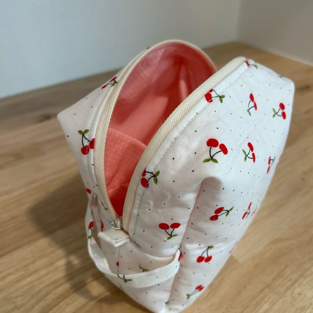 Cherry Print Kids Accessory Bag - Pink and White